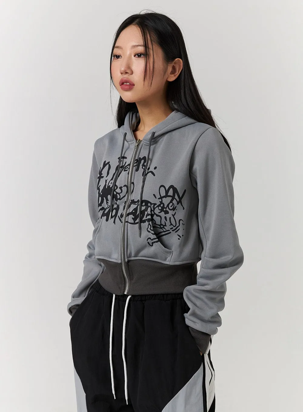 Crop Graphic Zip-Up Hoodie CD329 sold by Lewkin