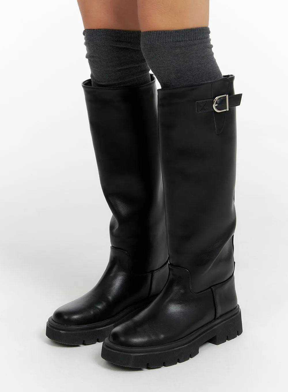 Basic Faux Leather Buckle Knee-High Boots CF416 sold by Lewkin product image thumbnail 4