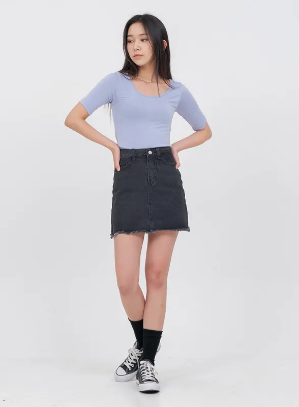 Raw Hem Bleached Denim Skirt OA05 sold by Lewkin
