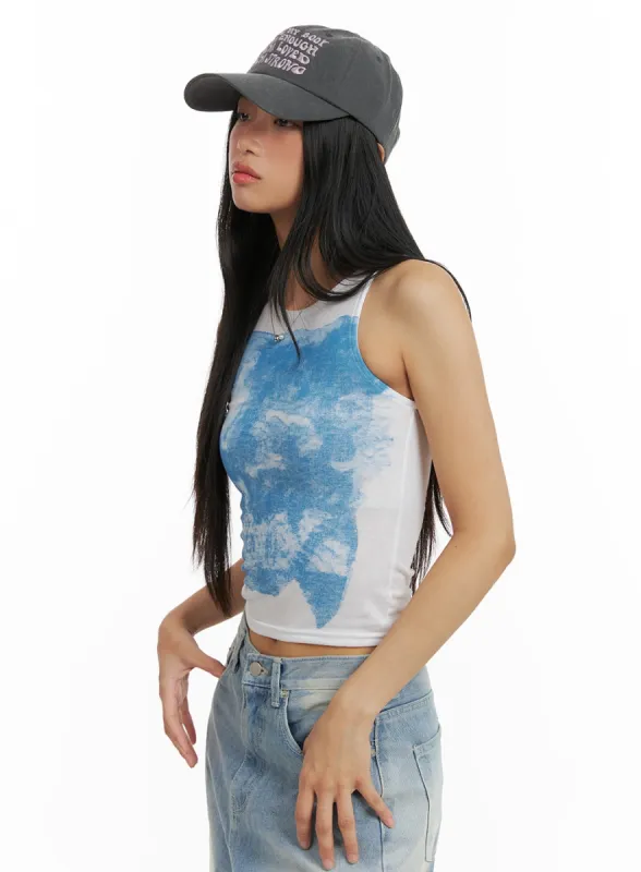 Graphic Sleeveless Top CA423 sold by Lewkin