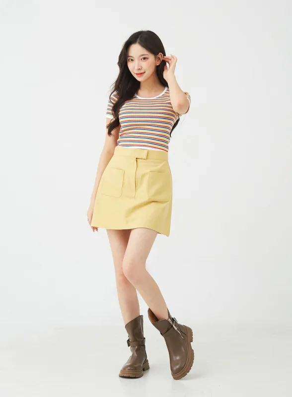 Button A-Line Cotton Mini Skirt BG08 sold by Lewkin