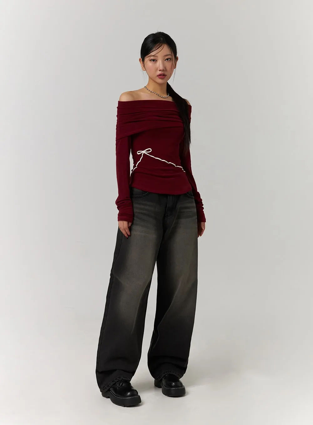 Mid Waist Wide Leg Washed Jeans CD329 sold by Lewkin product image thumbnail 2