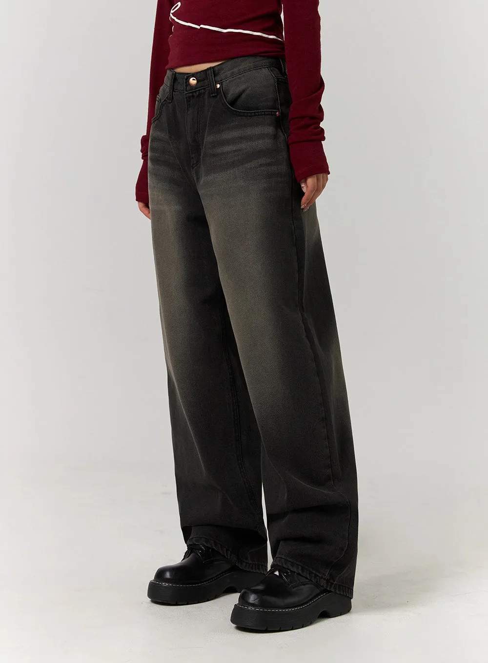 Mid Waist Wide Leg Washed Jeans CD329 sold by Lewkin product image thumbnail 5