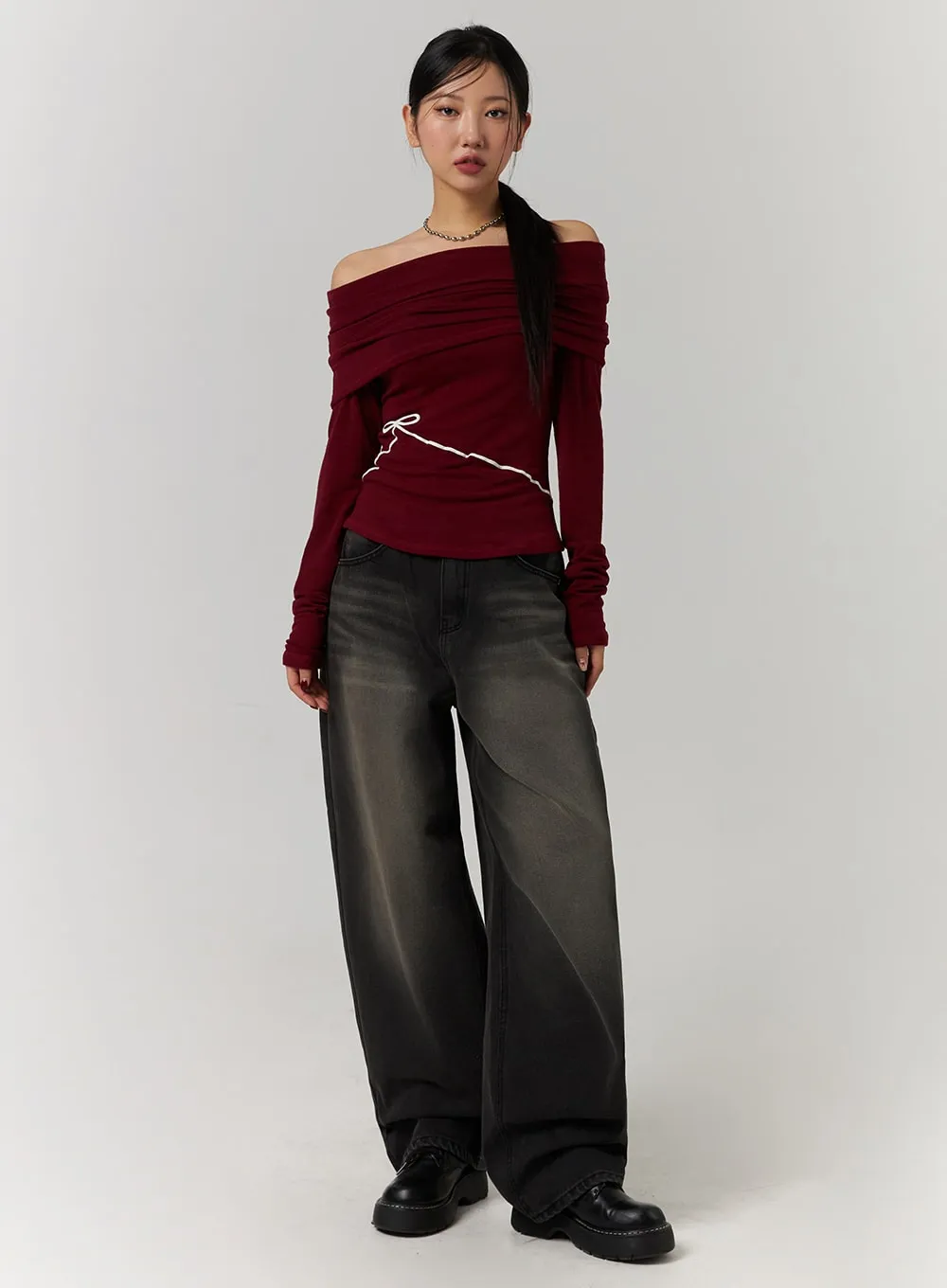 Mid Waist Wide Leg Washed Jeans CD329 sold by Lewkin