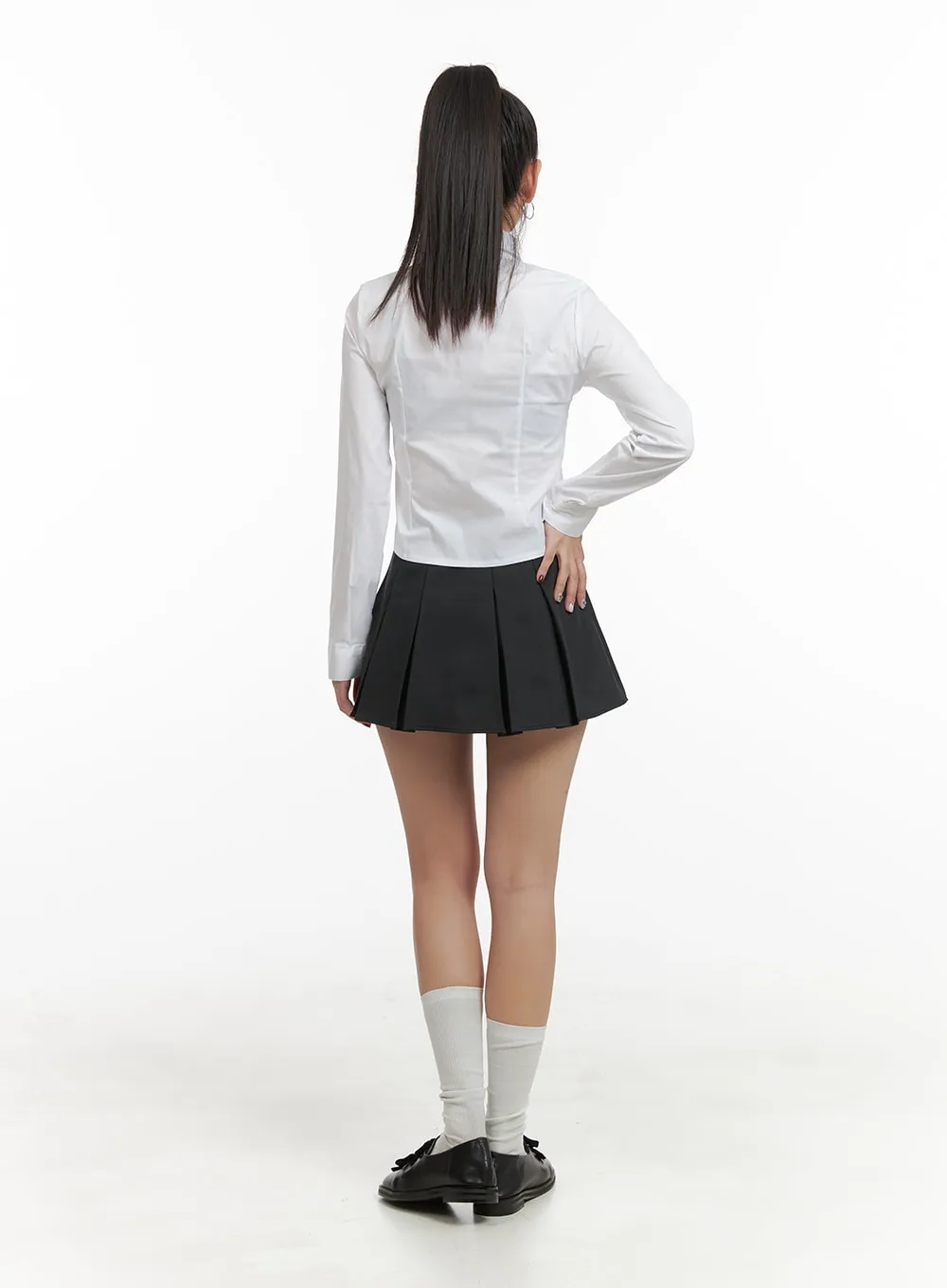 Solid Pleated Mini Skirt OA416 sold by Lewkin product image thumbnail 4