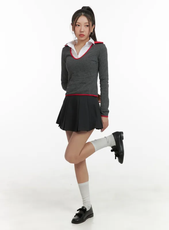 Solid Pleated Mini Skirt OA416 sold by Lewkin