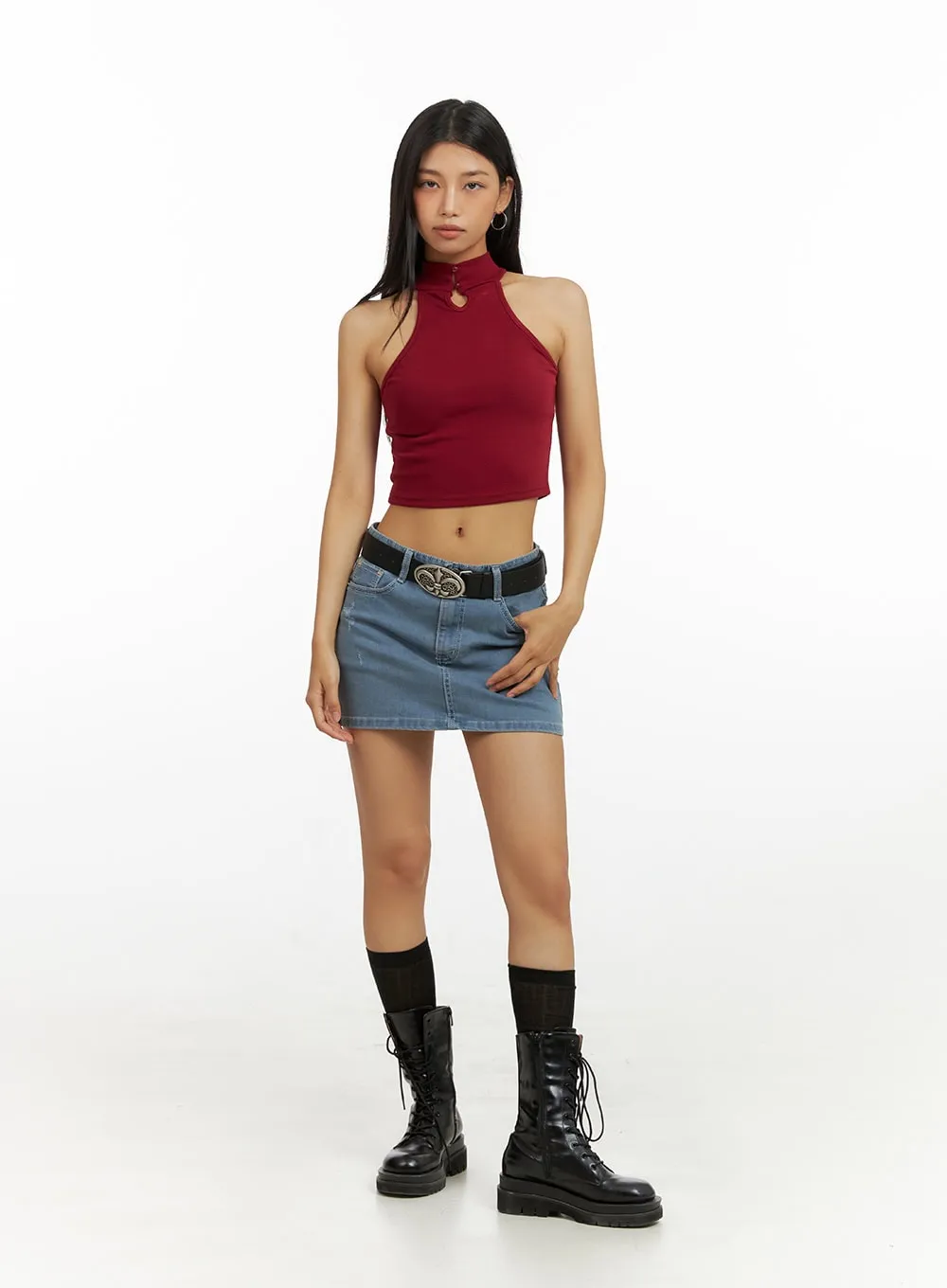 Low Rise Denim Mini Skirt IU412 sold by Lewkin product image thumbnail 3