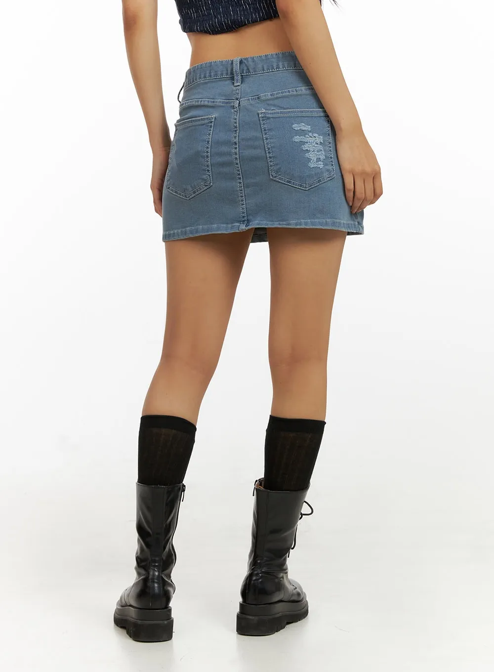 Low Rise Denim Mini Skirt IU412 sold by Lewkin product image thumbnail 5