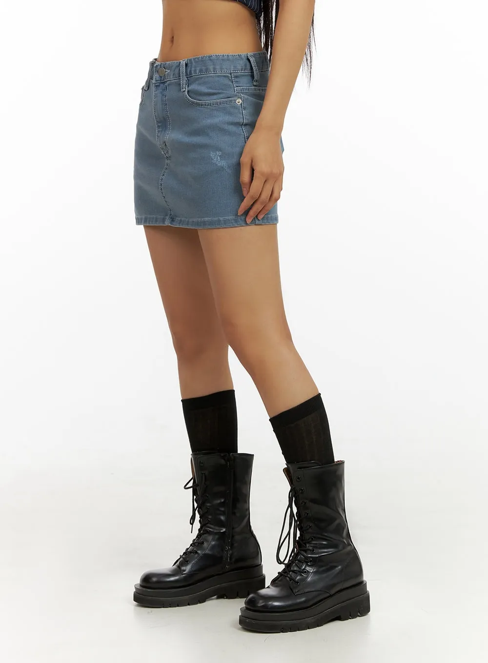 Low Rise Denim Mini Skirt IU412 sold by Lewkin product image thumbnail 4