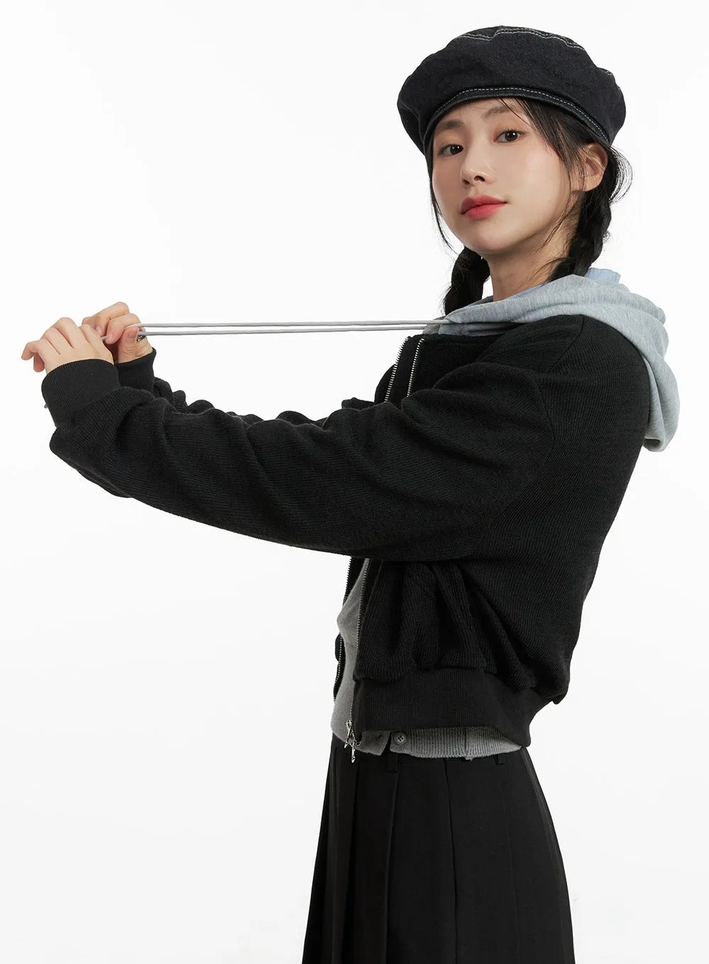 Cozy Two-Tone Hoodie Jacket OM408 sold by Lewkin product image thumbnail 3