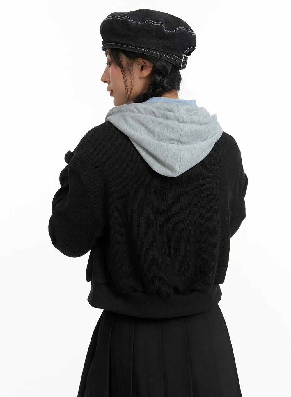 Cozy Two-Tone Hoodie Jacket OM408 sold by Lewkin product image thumbnail 5