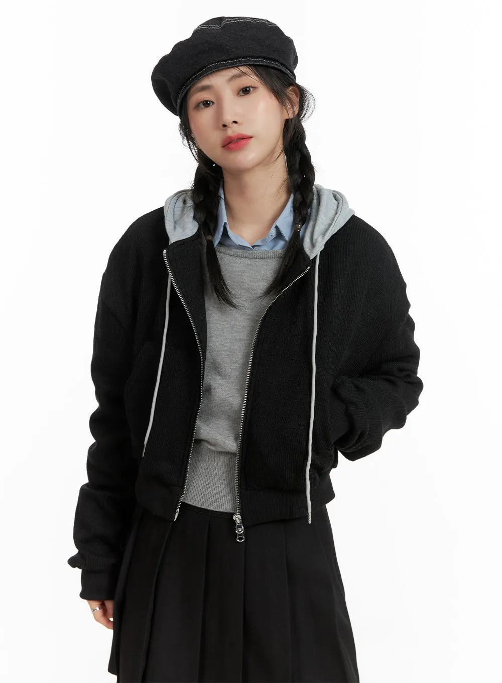 Cozy Two-Tone Hoodie Jacket OM408 sold by Lewkin product image thumbnail 4