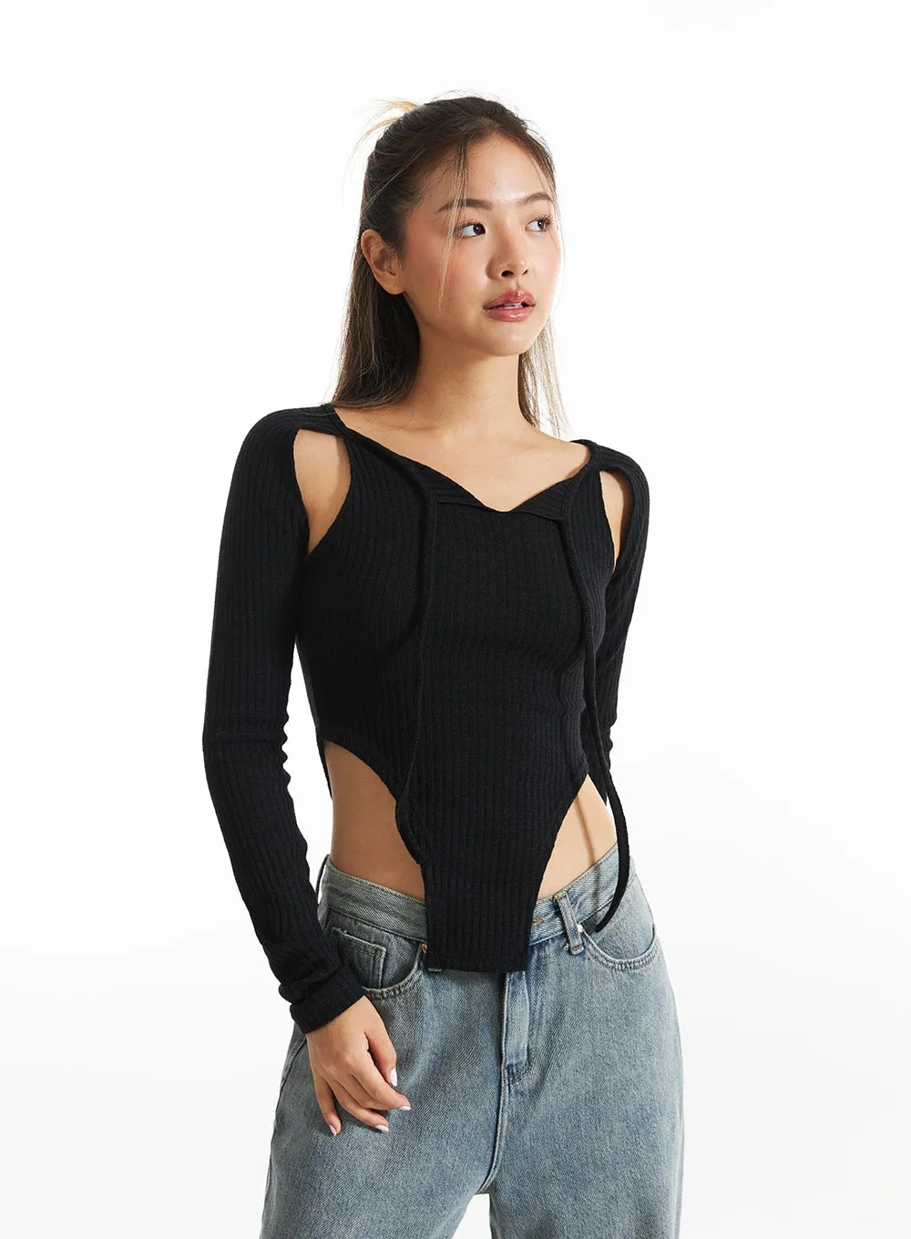 Cut-Out Crop Long Sleeve Top CO313 sold by Lewkin product image thumbnail 4