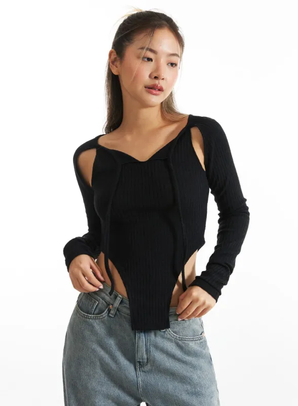 Cut-Out Crop Long Sleeve Top CO313 sold by Lewkin
