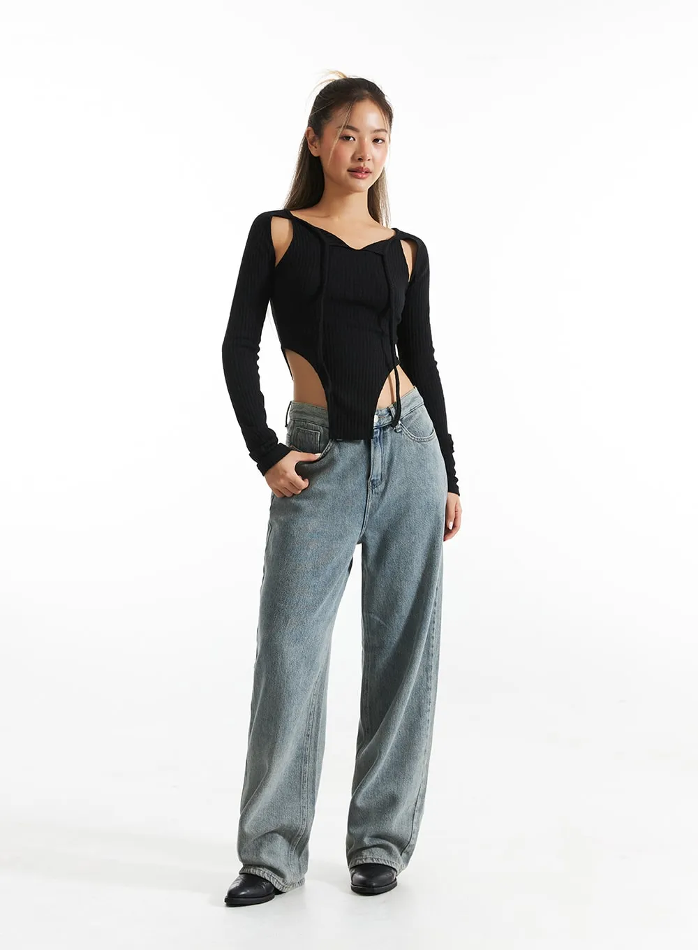 Cut-Out Crop Long Sleeve Top CO313 sold by Lewkin product image thumbnail 2