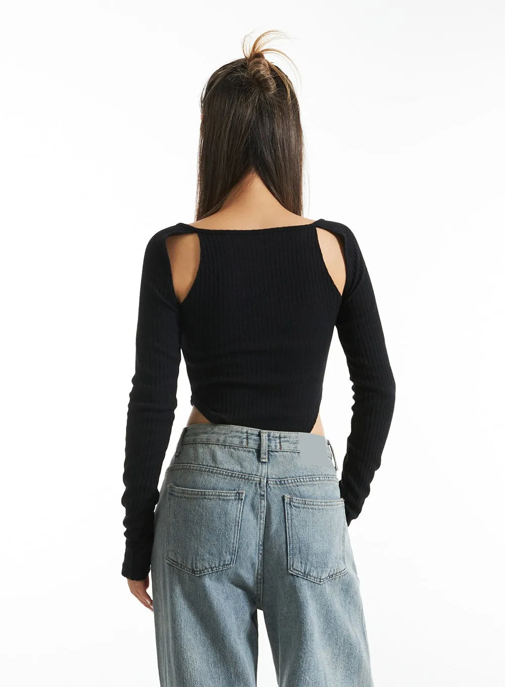 Cut-Out Crop Long Sleeve Top CO313 sold by Lewkin product image thumbnail 5
