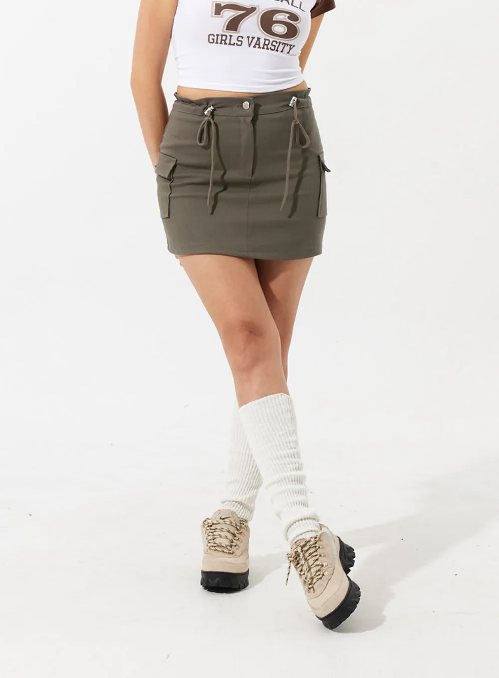 Drawstring Cargo Mini Skirt IM306 sold by Lewkin