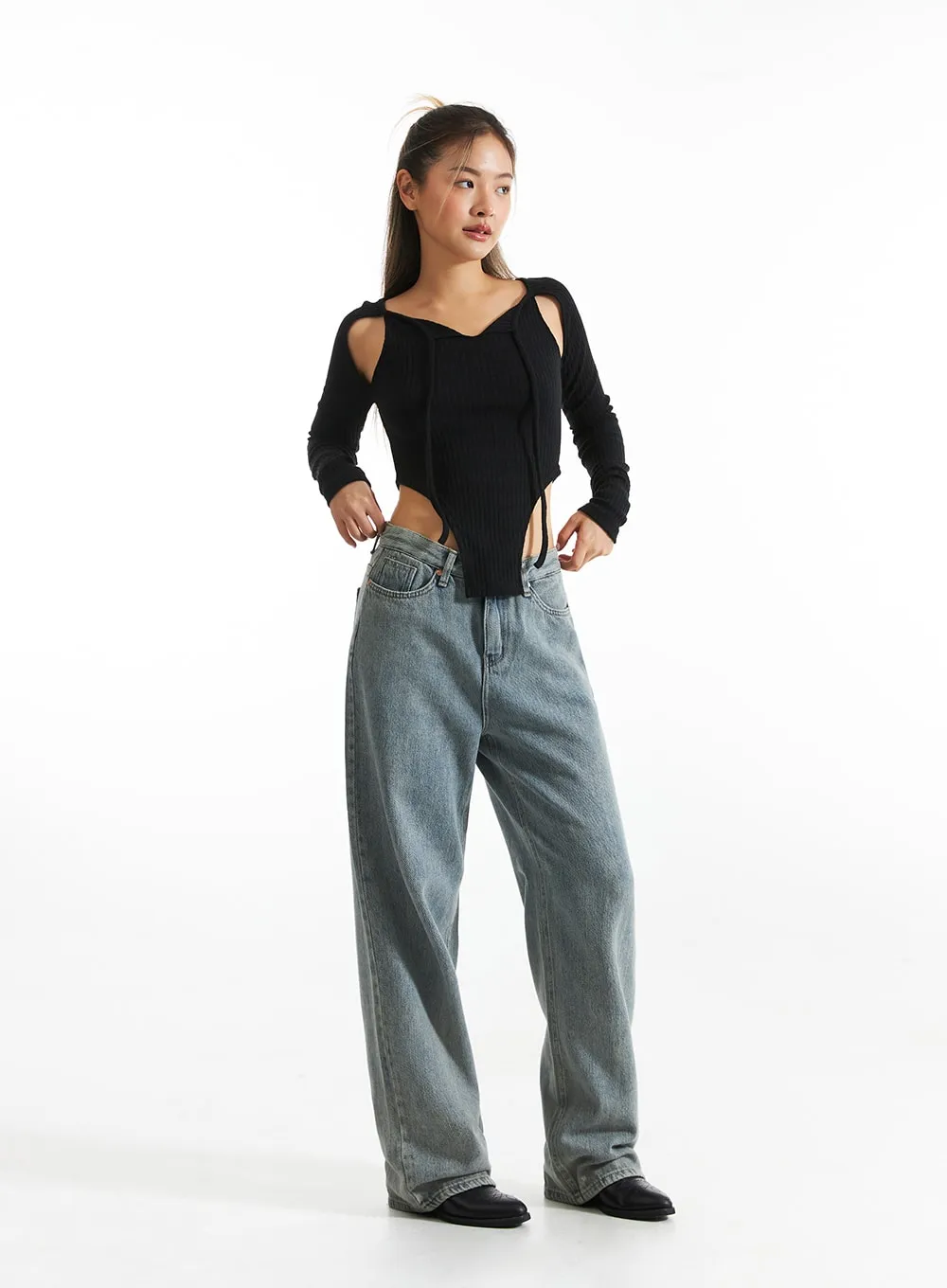 Cut-Out Crop Long Sleeve Top CO313 sold by Lewkin product image thumbnail 3