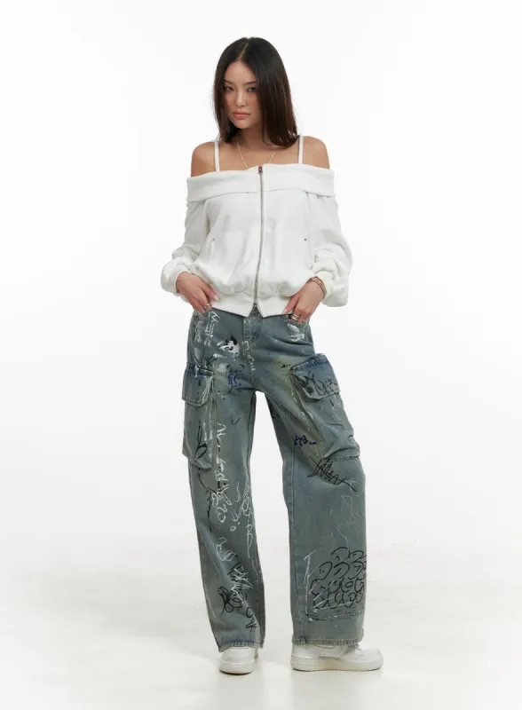 Cargo Painted Jeans CA430 sold by Lewkin