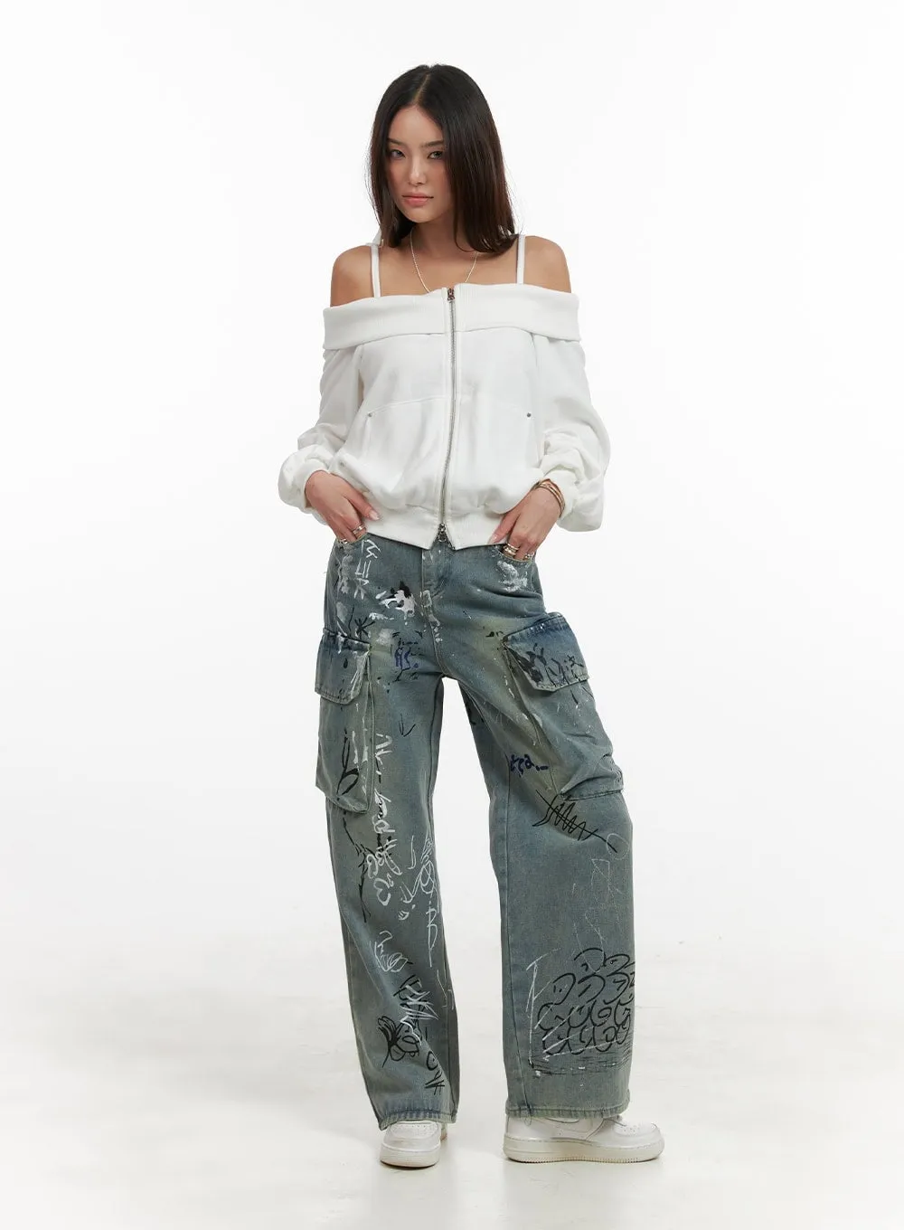Cargo Painted Jeans CA430 sold by Lewkin