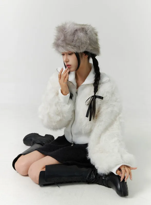 Faux Fur Zip-Up Jacket CN329 sold by Lewkin