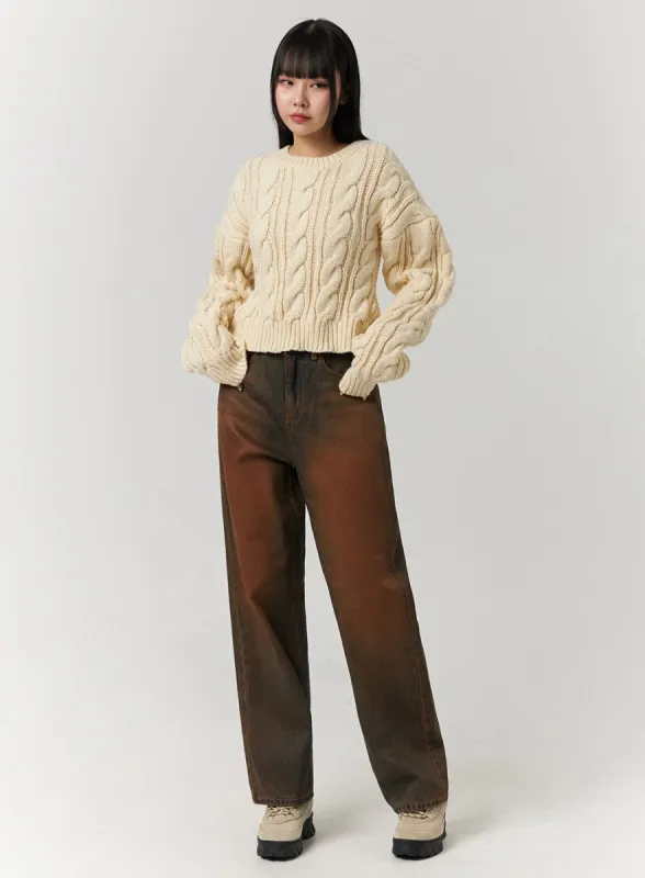 Mid Waist Washed Button Wide Leg Jeans CJ405 sold by Lewkin