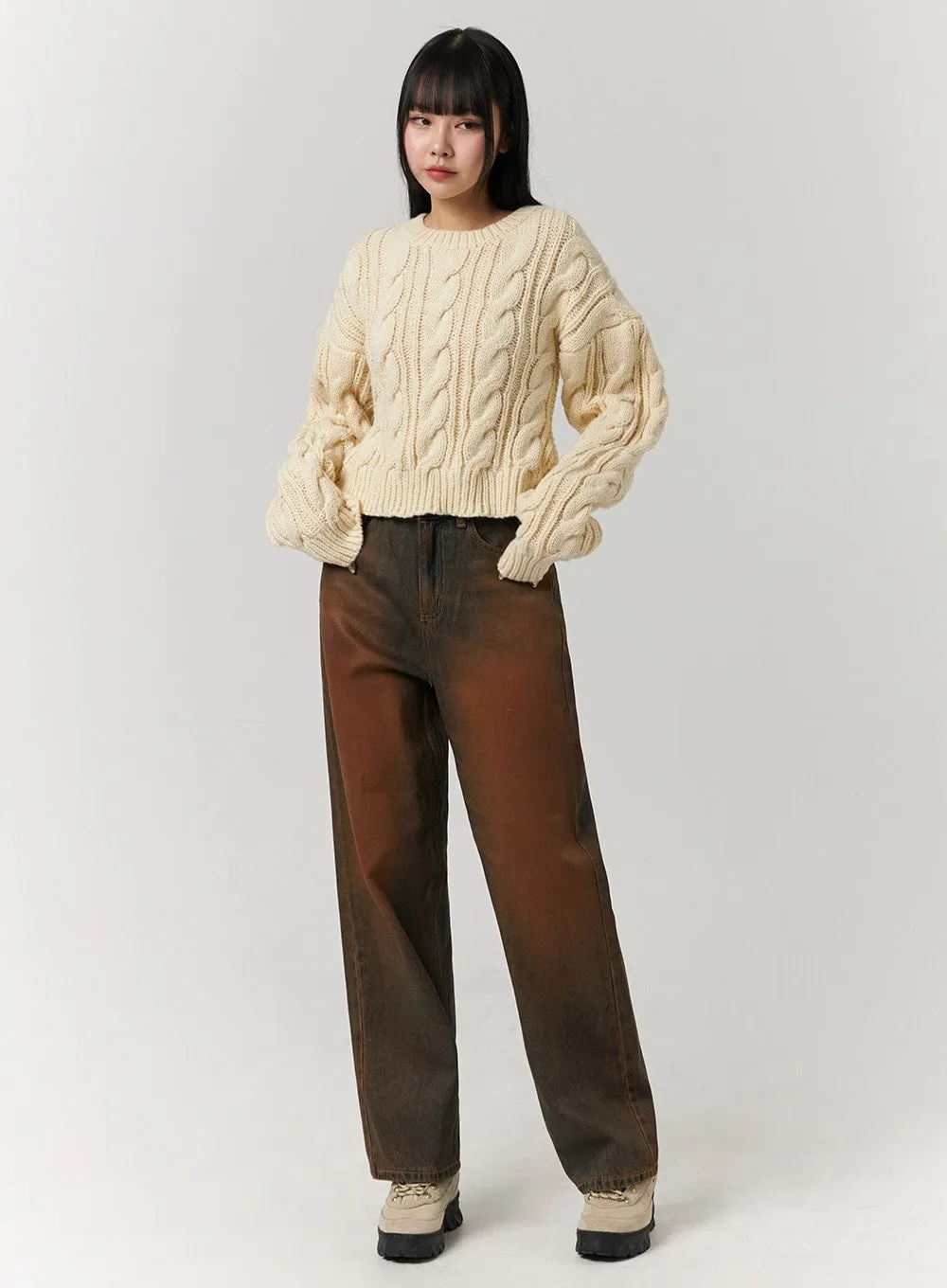 Mid Waist Washed Button Wide Leg Jeans CJ405 sold by Lewkin