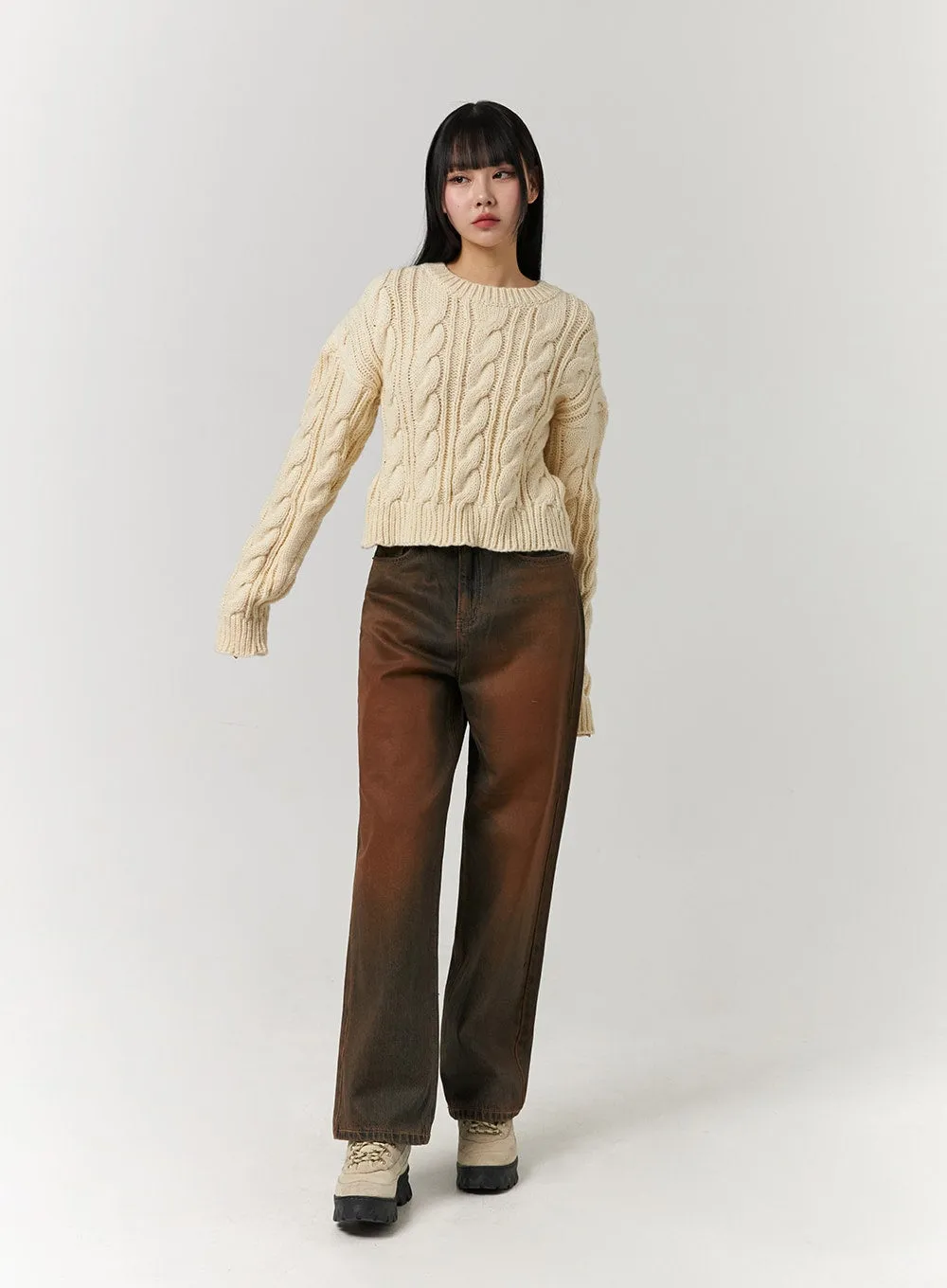 Mid Waist Washed Button Wide Leg Jeans CJ405 sold by Lewkin product image thumbnail 2