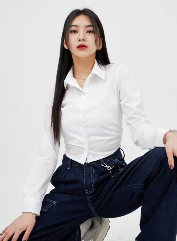 Slim Fit Side Shirring Crop Shirt BM317 sold by Lewkin