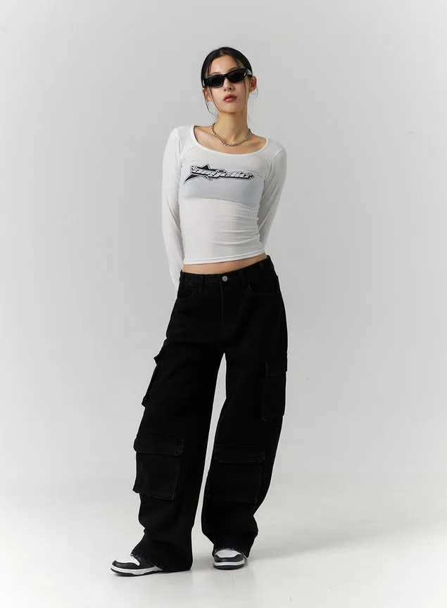 Square Neck Graphic Crop Tee ID306 sold by Lewkin product image thumbnail 2