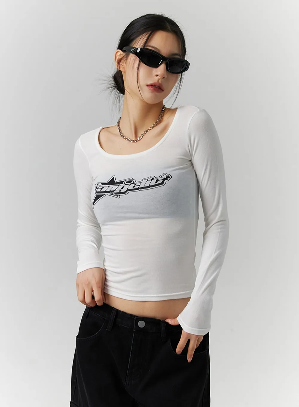 Square Neck Graphic Crop Tee ID306 sold by Lewkin product image thumbnail 4