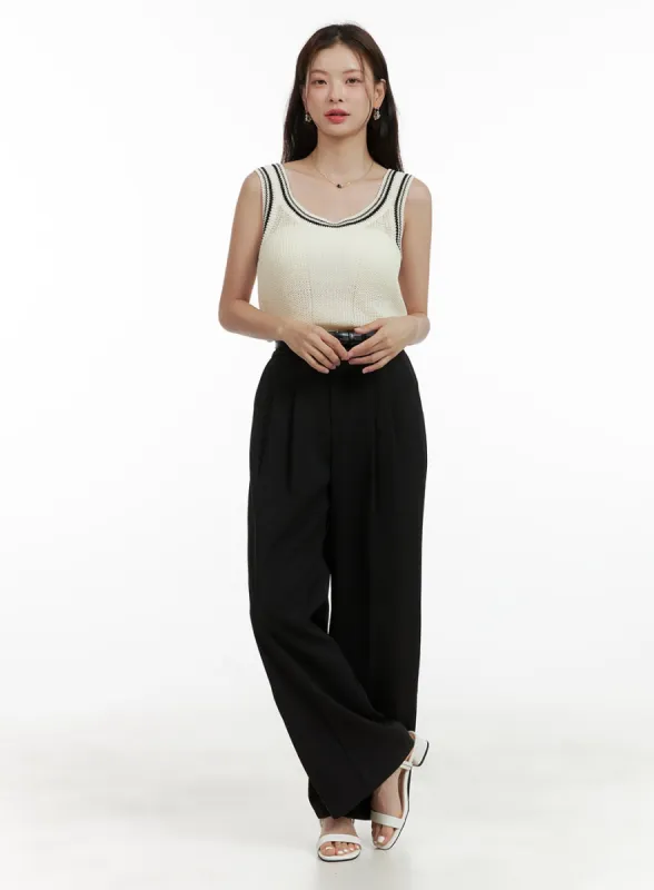 Pintuck Belted Wide Leg Pants OU411 sold by Lewkin