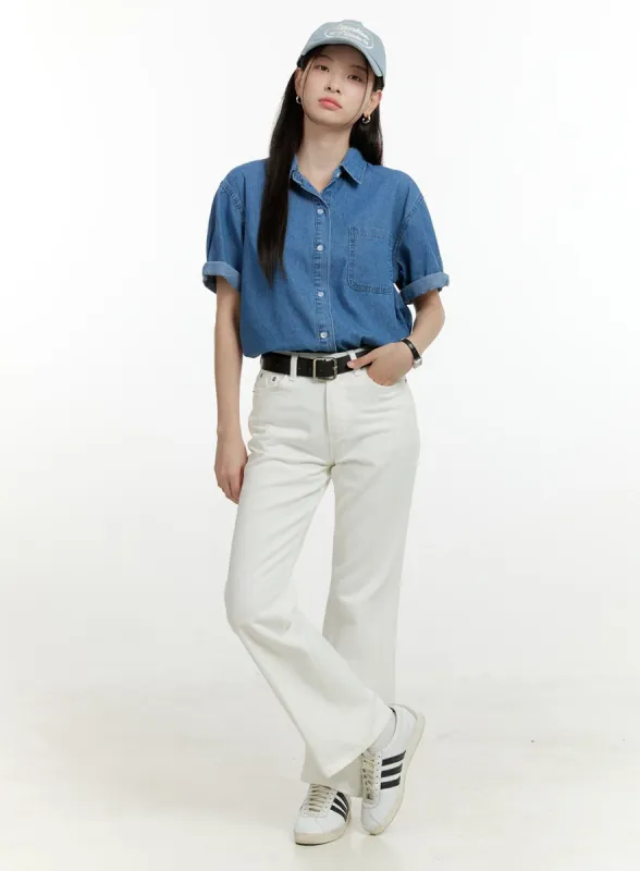 Cotton Solid Straight Leg Pants OL423 sold by Lewkin