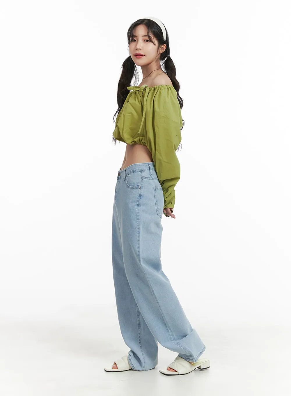 Washed Cotton Straight Jeans OM425 sold by Lewkin product image thumbnail 4