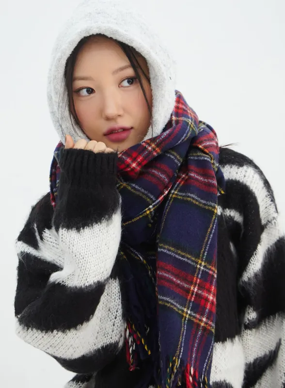 Christmas Long Tassel Check Scarf IN316 sold by Lewkin