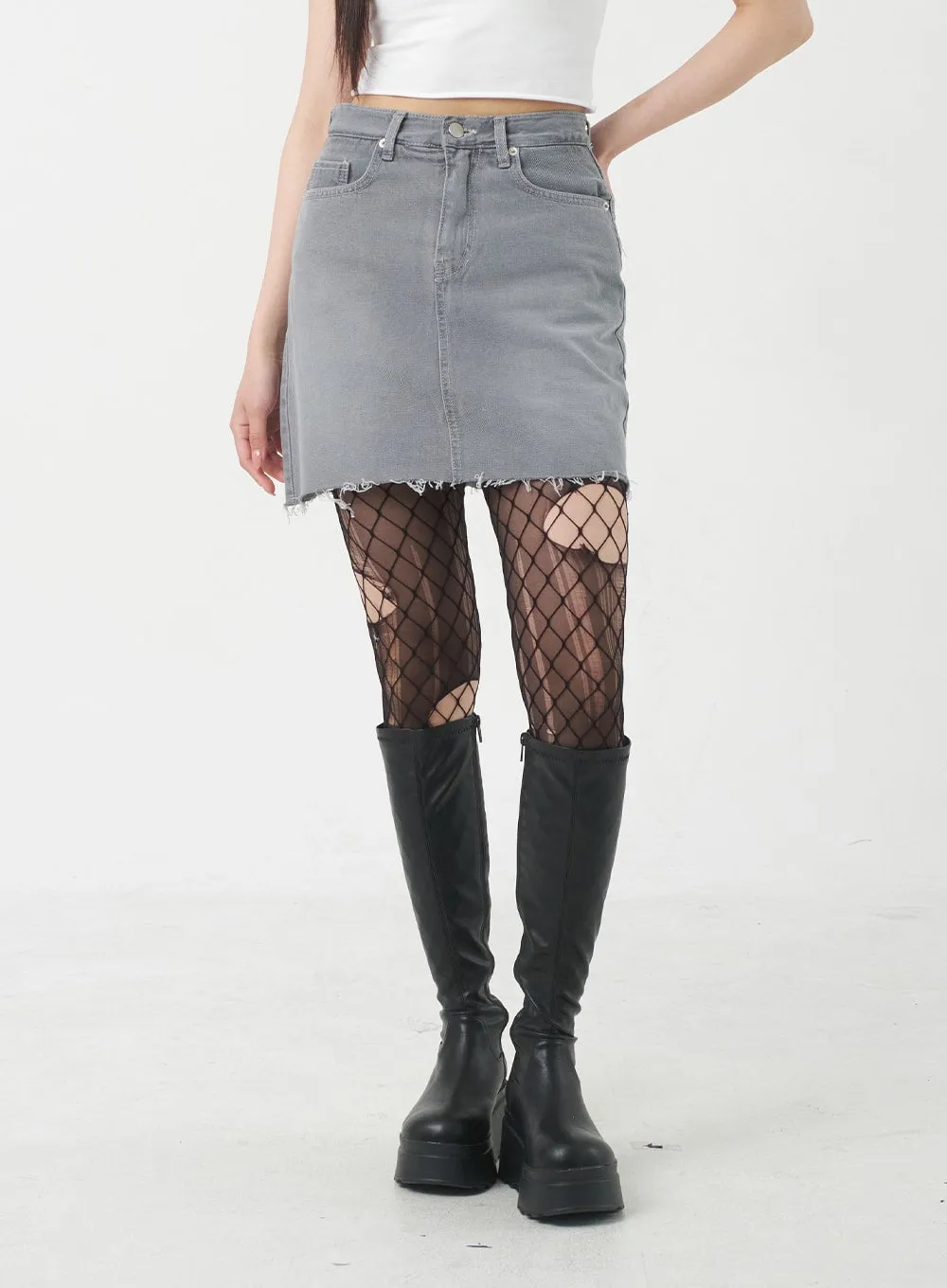 Ripped Hem Mini Skirt BY309 sold by Lewkin