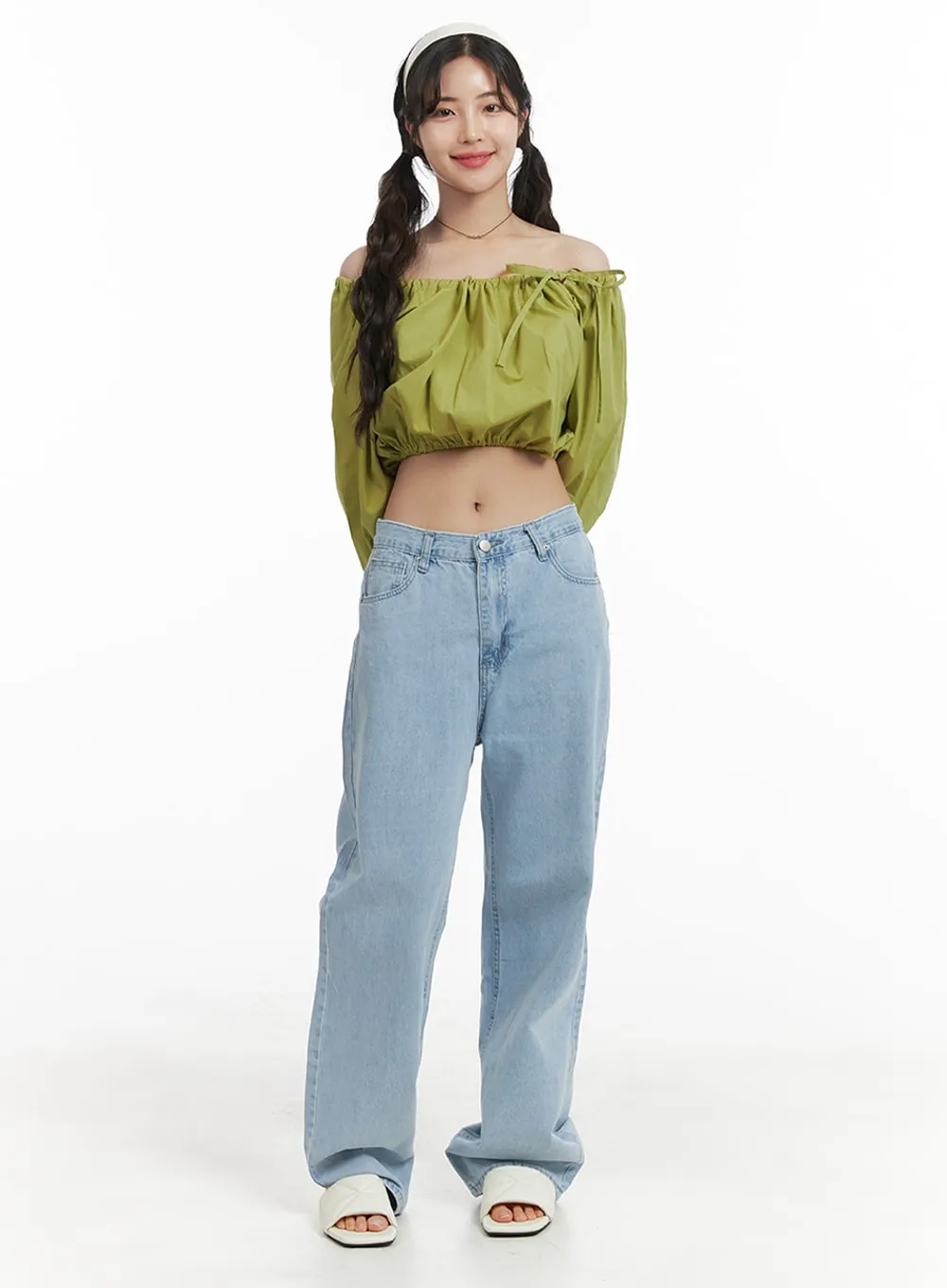 Washed Cotton Straight Jeans OM425 sold by Lewkin