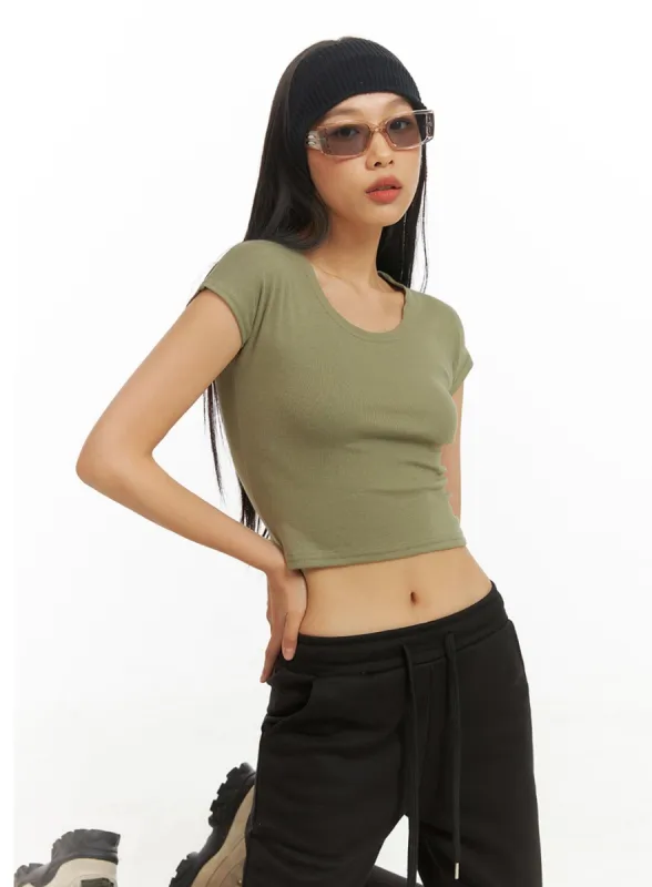 Basic Crop U-Neck Top IY422 sold by Lewkin