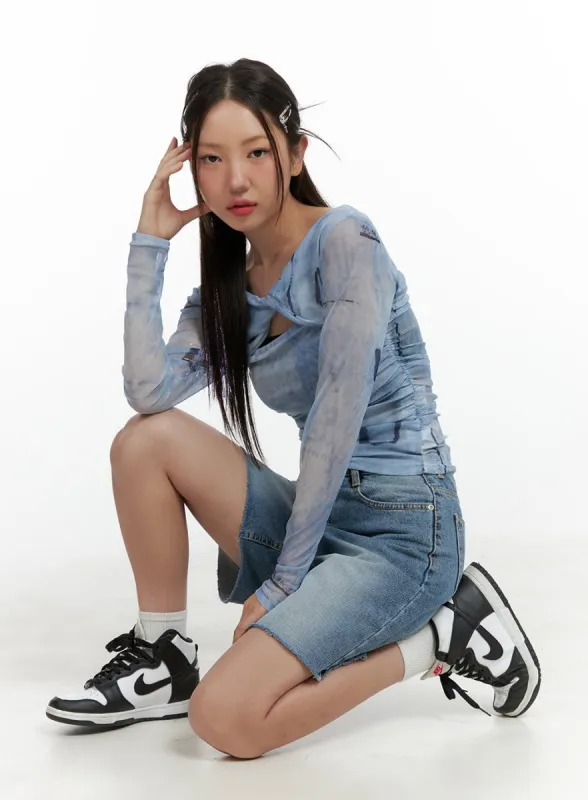 Twist Cut Printed Long Sleeve Top OL408 sold by Lewkin