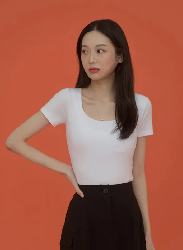 Square Neck Slim Fit Short Sleeve T Shirt CM5 sold by Lewkin