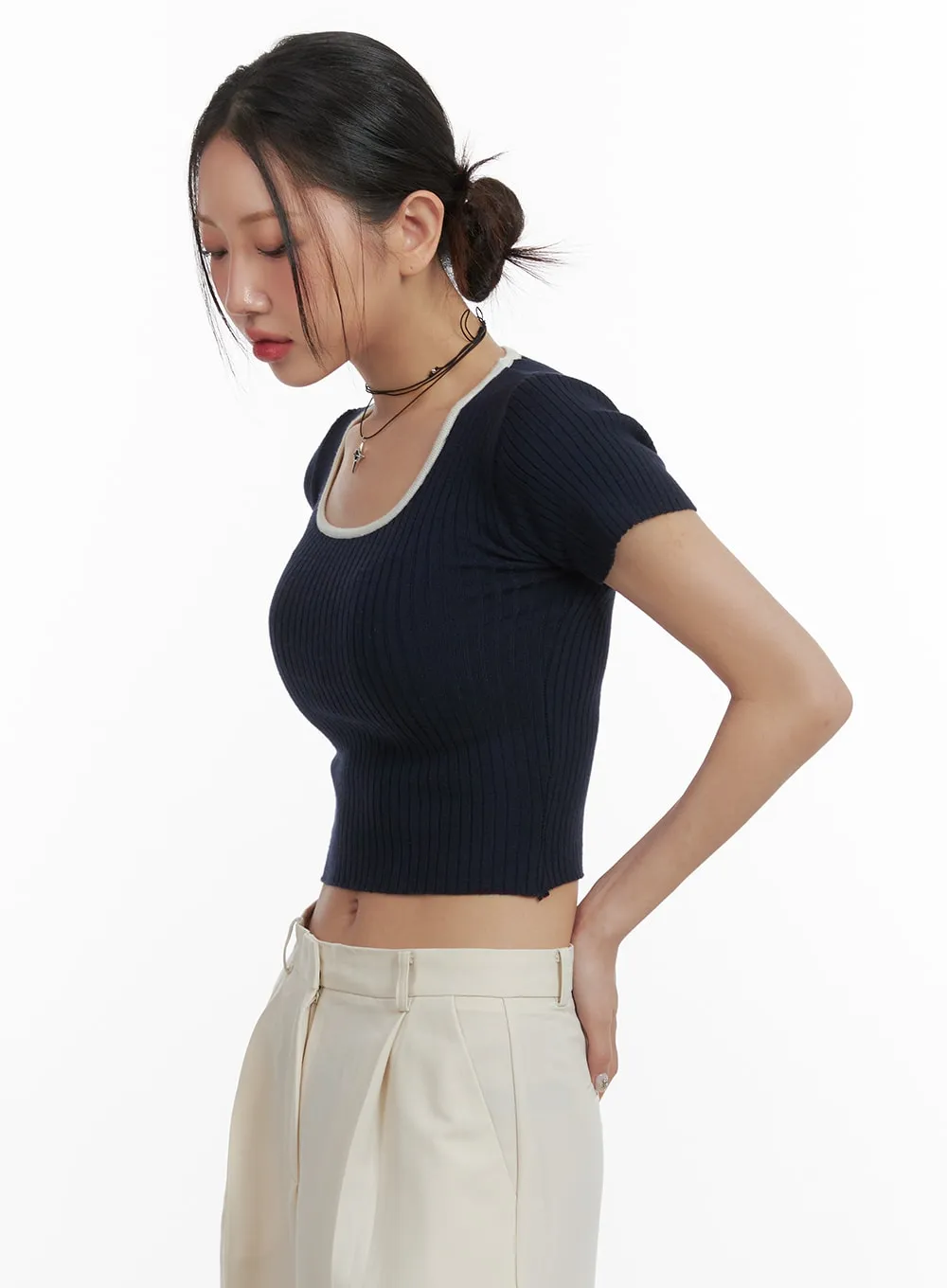 Solid U Neck Crop Top OA416 sold by Lewkin product image thumbnail 4