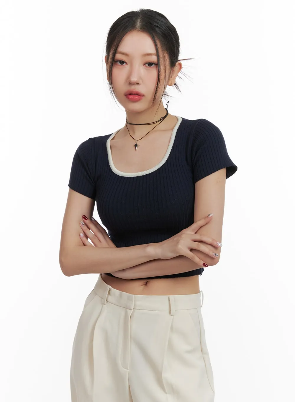 Solid U Neck Crop Top OA416 sold by Lewkin