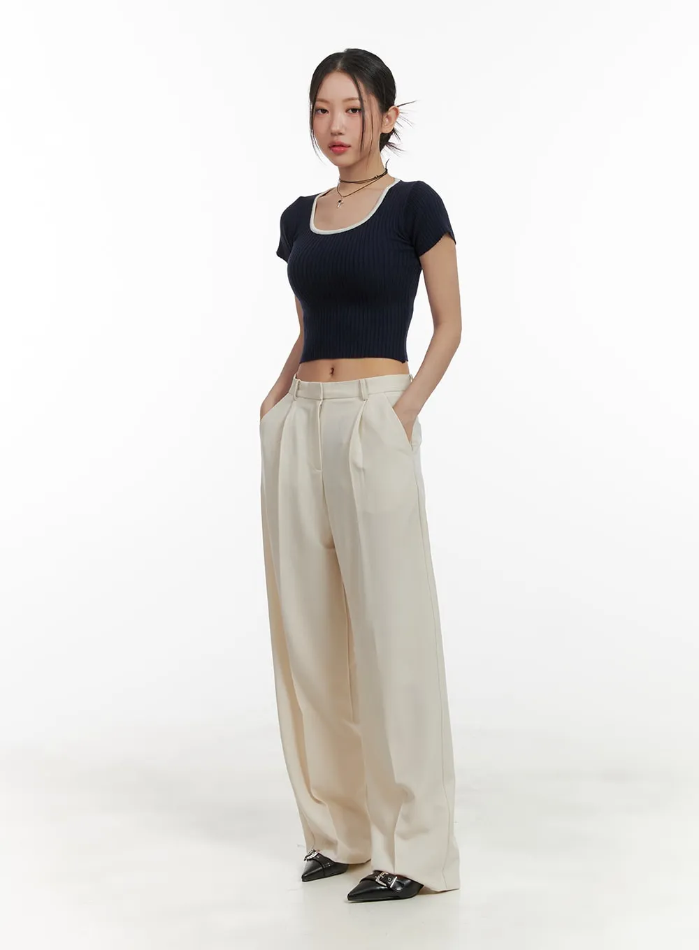 Solid U Neck Crop Top OA416 sold by Lewkin product image thumbnail 2