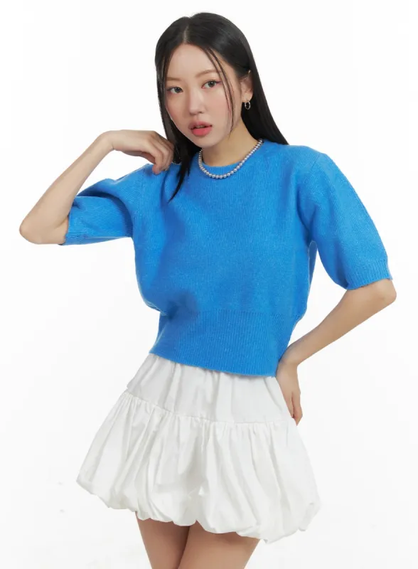 Puff Sleeve Crop Sweater OM428 sold by Lewkin