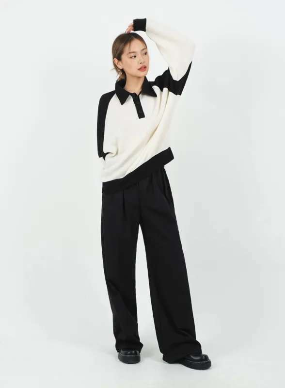 Mid-rise Wide Banded Cotton Pants CA08 sold by Lewkin