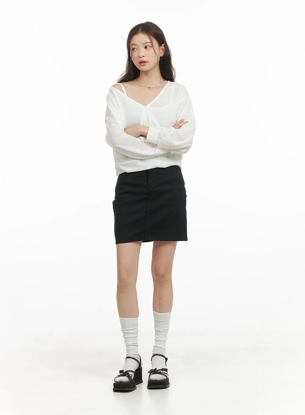 Sheer Unbalanced Wrap Top OY421 sold by Lewkin product image thumbnail 2