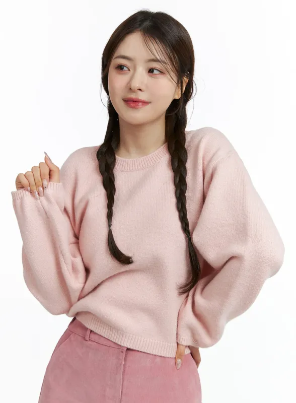Round Neck Knitted Long Sleeve Sweater OJ415 sold by Lewkin