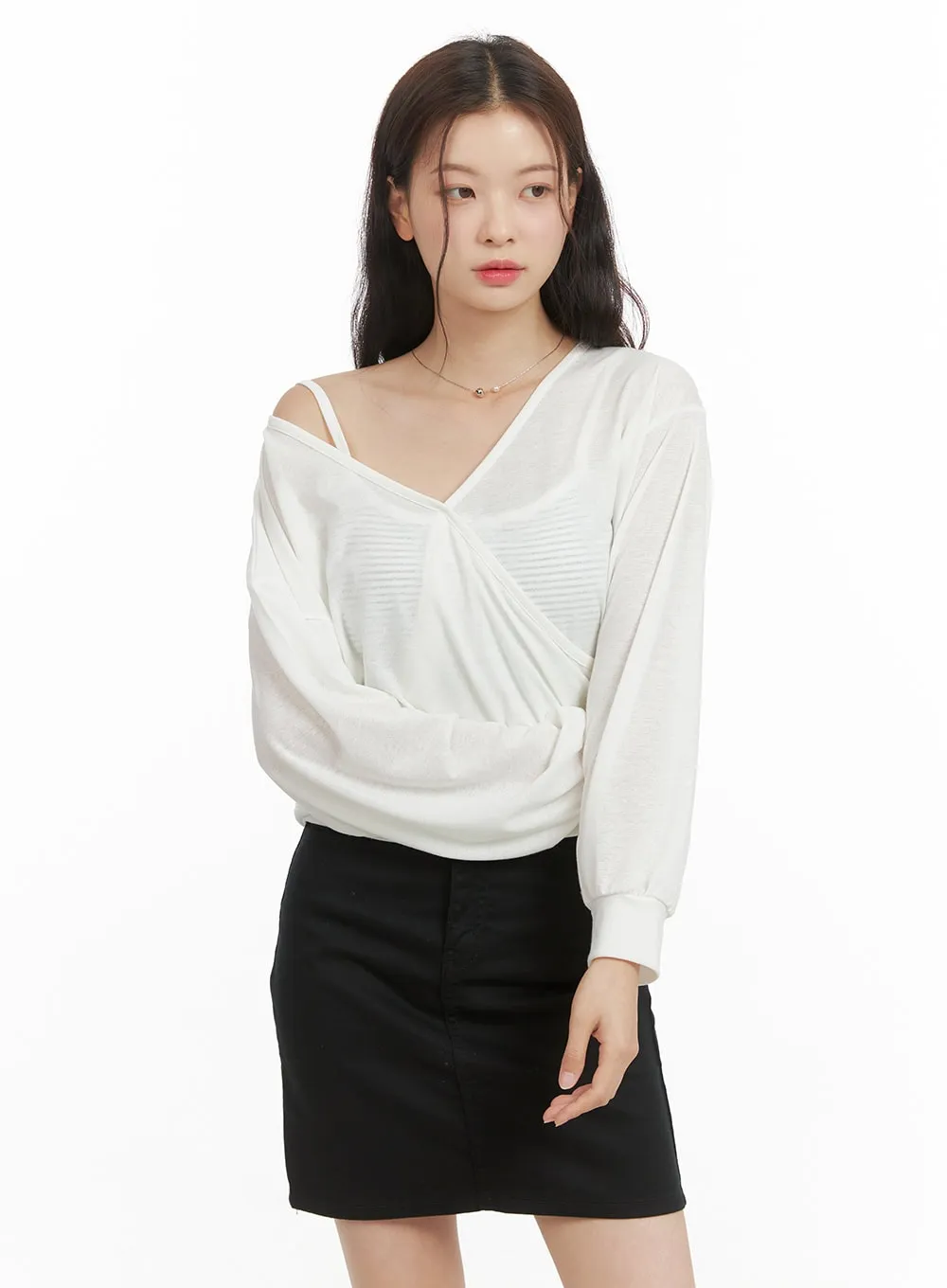 Sheer Unbalanced Wrap Top OY421 sold by Lewkin