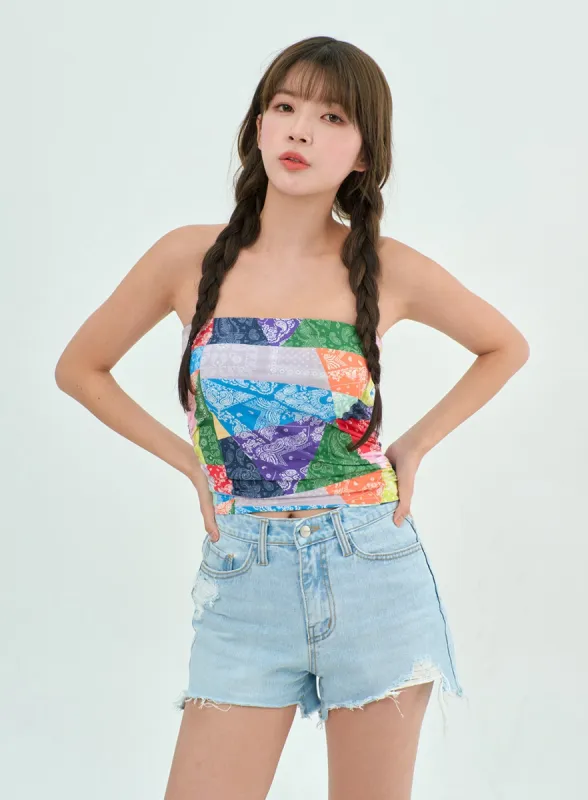 Color Graphic Tube Top BY303 sold by Lewkin