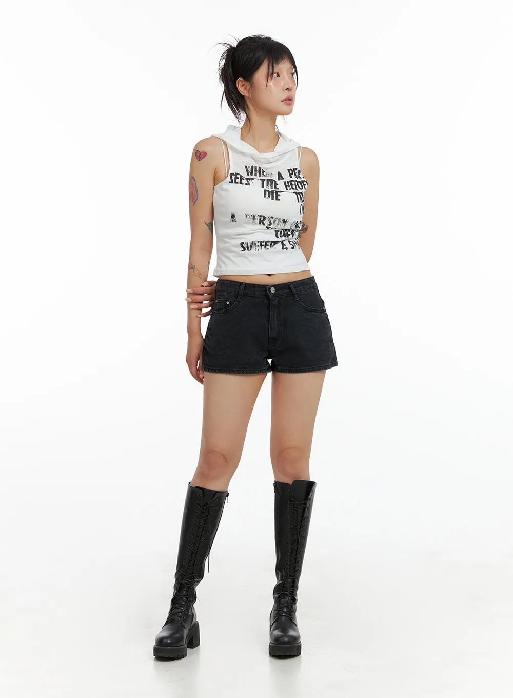 Hooded Lettering Sleeveless Crop Top CL415 sold by Lewkin product image thumbnail 2